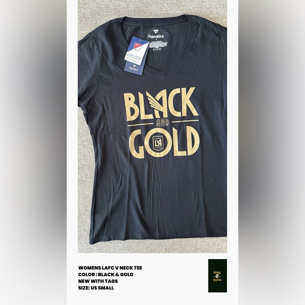 WOMENS LAFC BLACK & GOLD V NECK TEE SHIRT.
